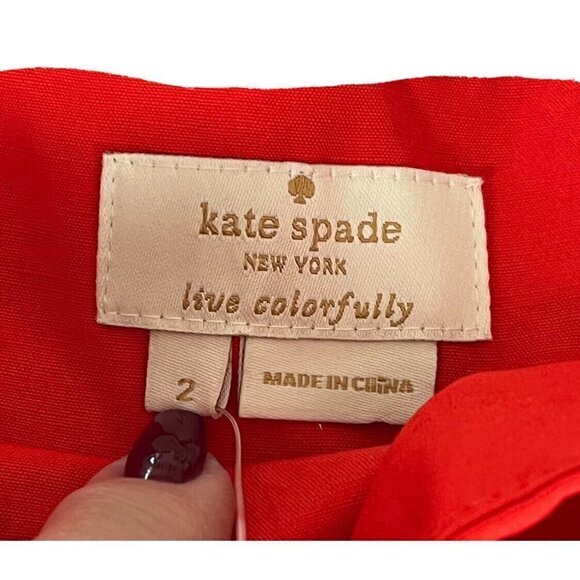 KATE SPADE Women's Sz 2 Red Cherpeper Slub Cotton Culotte Pants w/ Tie NWT - Picture 8 of 10